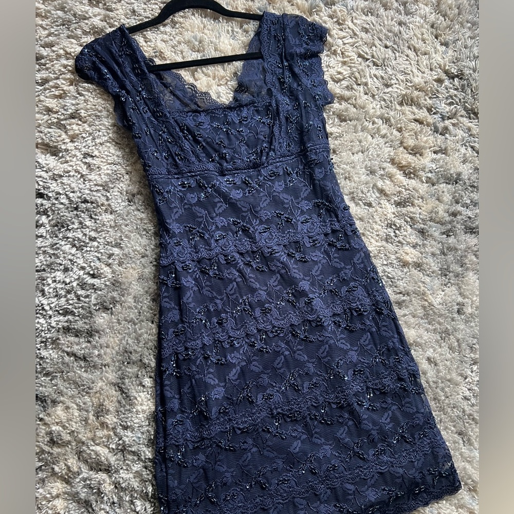 Sparkly Blue Cap Sleeve Cute Dress